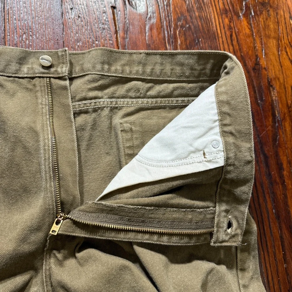 Vintage Carhartt Jeans Mens 42x30 Green Straight Leather Patch 90s‎ B161 BRK